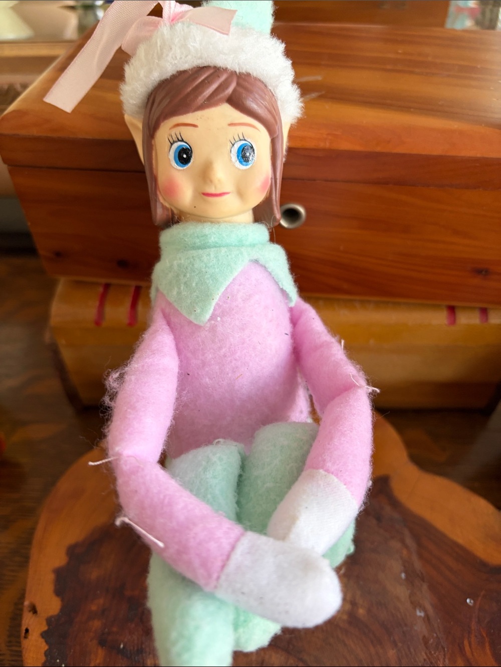 ELF Pastel Pink and Mint Felt Holiday Elf Doll